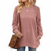 Color-Pink-Autumn Winter Solid Color round Neck Loose Casual Long Sleeve T shirt Top for Women-Fancey Boutique