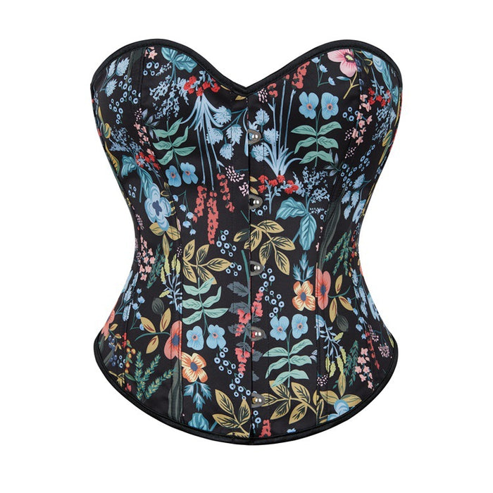 Black Plant Floral Plants Pattern Plastic Bone Court Body Shaping Clothes Corset Body Shaping-Tank Top-Fancey Boutique