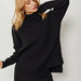 Color-Black Coat-Autumn Winter Long Sleeve Loose Casual Sweater Knitted Top Trousers Set-Fancey Boutique