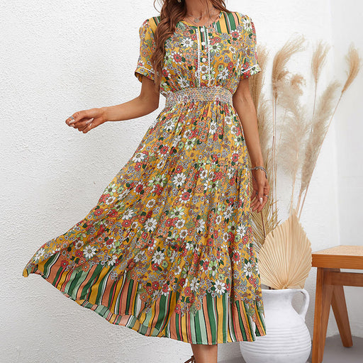 Women Vacation Printed Dress Summer-Yellow-Fancey Boutique