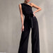 Color-Black-Lace Up Straight Jumpsuit No Belt-Fancey Boutique