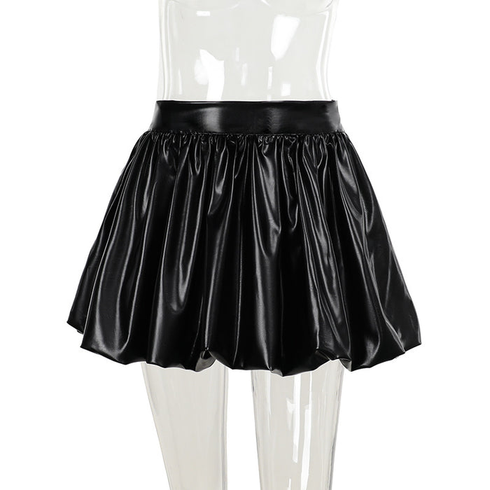 Leather Bud Bubble Skirt Women Street Sexy Sexy Short Skirt-Black-Fancey Boutique