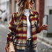 Color-Red-Plaid Shacket Autumn Winter Long Sleeved Shirt Casual Women-Fancey Boutique