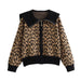 Color-Leopard Khaki-Women Clothing Leopard Jacquard Large Collared Zipper Knitted Cardigan Coat-Fancey Boutique