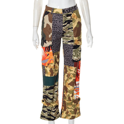 Color-Variegated Printing-Women Wear Autumn Printed High Waist Slim Casual Loose Camouflage Trousers-Fancey Boutique