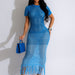 Women Clothing Sexy Knitted Tassel Beach Dress Summer Short Sleeve Dress-Blue-Fancey Boutique