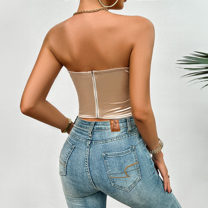 Women Clothing Spring Summer Slim Fit Solid Color Corsage Tube Top-Fancey Boutique