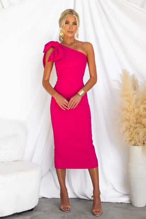Color-Coral Red-Autumn Sexy Oblique Shoulder Slim Fit Sheath Dress for Women-Fancey Boutique