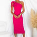 Color-Coral Red-Autumn Sexy Oblique Shoulder Slim Fit Sheath Dress for Women-Fancey Boutique