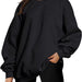 Color-Black-Women Clothing Round Neck Pullover Loose Casual Fleece Lined Oversized Sweater-Fancey Boutique