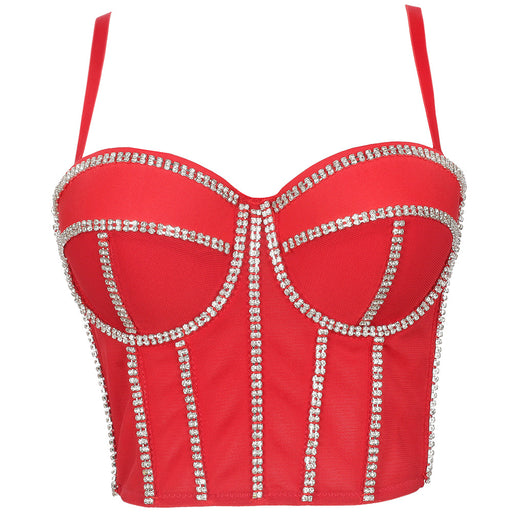 Color-Red-Women Summer Outdoor Backless Sexy Bandeau Gather Slim French Boning Corset Boning Corset Corset All Matching Short Women Camisole-Fancey Boutique