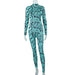 Color-Green-Collar Tight Jumpsuit Printed Long Sleeve One Piece Trousers Hip Raise Skinny High Elastic Gym Pants-Fancey Boutique
