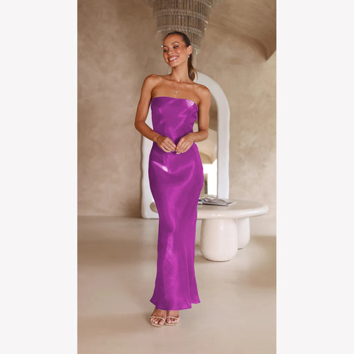 Color-Purple-Summer Bright Silk Bandeau Sexy Maxi Dress-Fancey Boutique