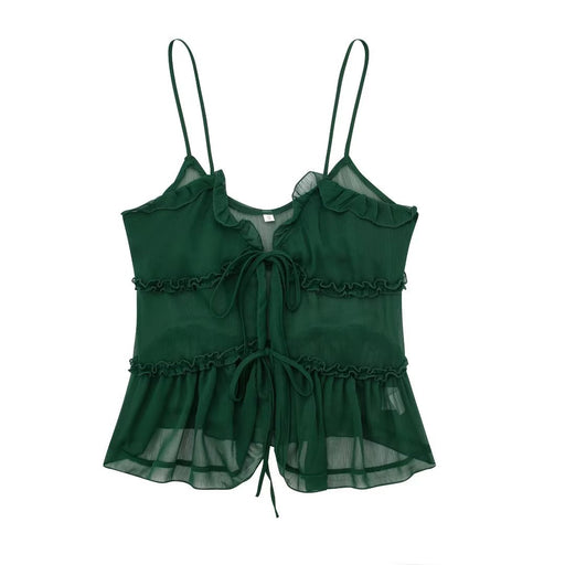 Women' Translucent Laminated Decoration Camisole Top Small Vest-Green-Fancey Boutique