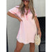 Color-Pink-Summer Shirt Collar Denim Tassel Hem Dress Short Dress-Fancey Boutique