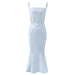 Color-Bandage Dress Simple Retro Square Collar Sling Backless Stitching Slim Fishtail Dress Women-Fancey Boutique