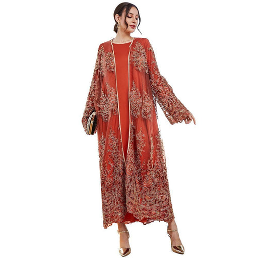 Autumn Dubai Arab Morocco Casual Mesh Skirt Set-Orange-Fancey Boutique
