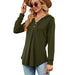 Color-Army Green-Autumn Winter Solid Color V neck Button Hooded Loose Long Sleeves Sweater Women-Fancey Boutique