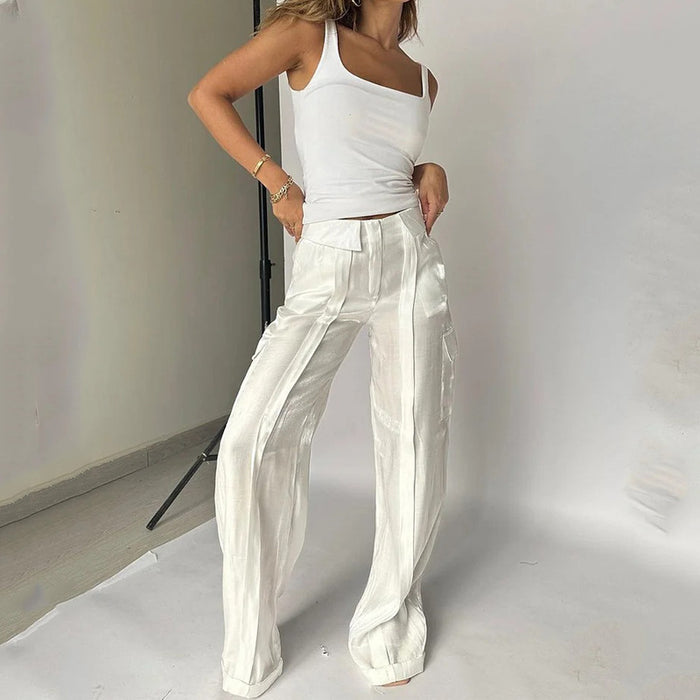 Trendy Women Sleeveless Solid Color Top Shiny Pants Two Piece Set-Fancey Boutique