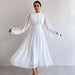 Color-White-Elegant Half Turtleneck Long Sleeve Zipper Pleated Puffy Medium Long Trousers Fairy Dress Women-Fancey Boutique