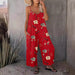 Spring Summer Casual Women Suspender Trousers Autumn Best Printed Sleeveless Jumpsuit Women-Red-Fancey Boutique