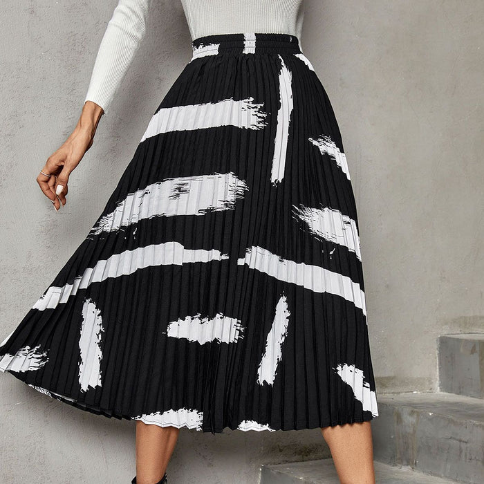 Color-Black-Women Clothing Casual Trend Irregular Asymmetric Printed Dress A Line Skirt-Fancey Boutique