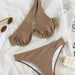 Color-Camel-One Shoulder Small Sunken Stripe Steel Bracket Printed Sexy Bikini Swimsuit Bikini-Fancey Boutique