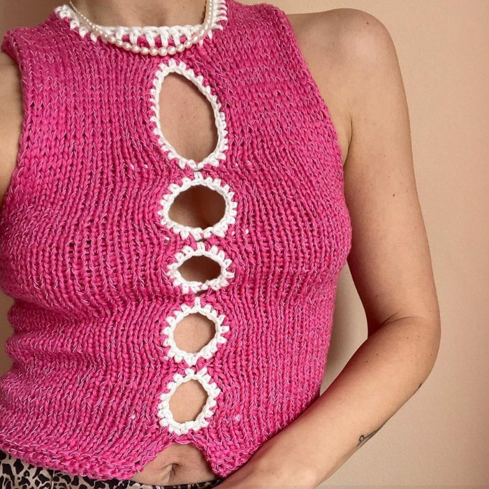 Color-Spring Summer Women Clothing Hand Crocheting Hollow Out Cutout out Knitted Vest Top Sleeveless T shirt-Fancey Boutique