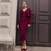 Autumn Winter Long Sleeve Knitted Dress Button Split Russia Hip Wrapped Sweater Cardigan Dress No Belt-Burgundy-Fancey Boutique