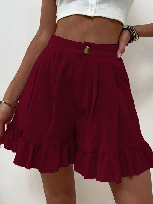 Color-Burgundy-Shorts Casual Wide Leg Loose Shorts Summer New Women Clothing High Waist Shorts-Fancey Boutique