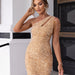 Color-Gold-Single Shoulder Chain Detail Sequined Tight Dress-Fancey Boutique