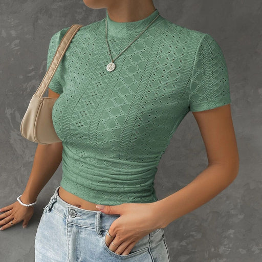 Slim T shirt Solid Color Women Sexy Hollow Out Cutout out Cropped Short Small Shirt Women-Mint-Fancey Boutique