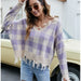 Color-Purple Pullover for Women-Pullover Women Loose Short V Neck Women Sweater Autumn Winter Tassel Knitwear-Fancey Boutique