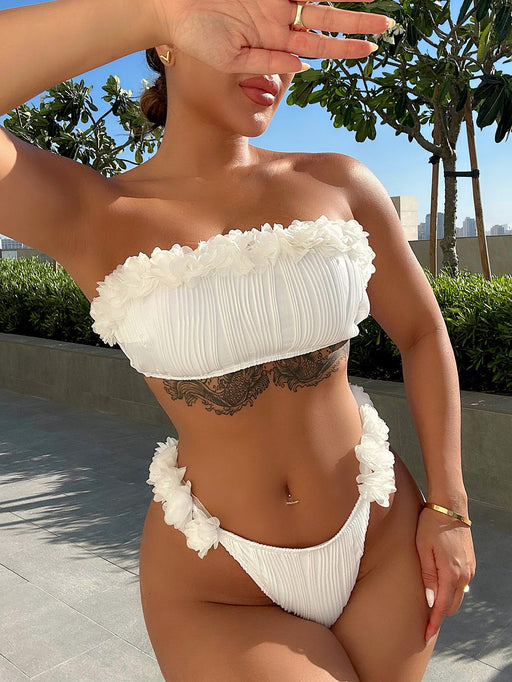 Color-White-Foreign Single Swimsuit Women Split Swimsuit Tube Top Sexy Bikini-Fancey Boutique