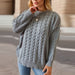 Color-Gray-Autumn Winter Retro Solid Color Round Neck Long Sleeve Knitted Thick Needle Twist Pullover Loose Sweater-Fancey Boutique