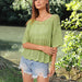 Color-Green-Spring Summer Round Neck Pullover Hollow Out Cutout Short Sleeve Casual Women Knitwear-Fancey Boutique