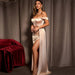Color-Champagne-Sexy Shoulder Wrapped Chest High Waist Ribbon Slit Ball Dress-Fancey Boutique