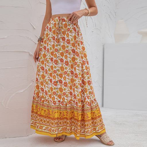Color-Yellow-Summer Women Collection High Waist Print Breasted Split Skirt-Fancey Boutique