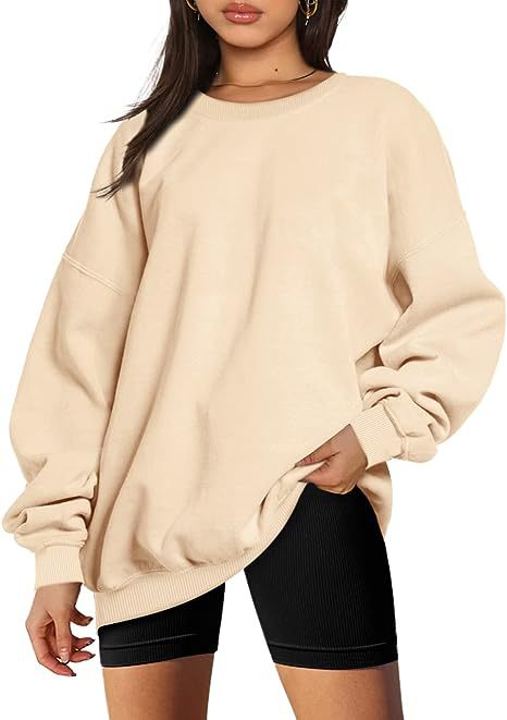 Color-Ivory-Women Clothing Round Neck Pullover Loose Casual Fleece Lined Oversized Sweater-Fancey Boutique