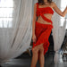 Summer Shoulder Sexy Bandeau Ruffled Ribbon Irregular Asymmetric Skirt Set Women-Red-Fancey Boutique