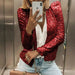 Color-Red-Spring Women Stand Collar Color Matching Sequ Coat Short Casual Small Coat-Fancey Boutique