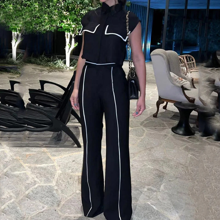 Color-Black-Women Suit Summer Casual Solid Color Loose Trousers Two Piece Set-Fancey Boutique