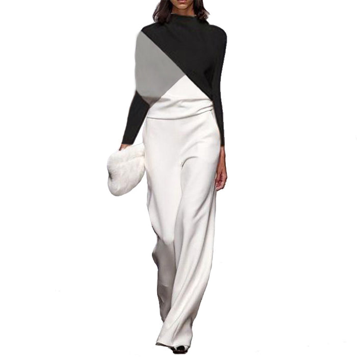Color-White-New Black White Color Matching Long Sleeve Creative Jumpsuit-Fancey Boutique