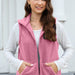 Women's Polar Fleece Zipper Collared Waistcoat-Pink-Fancey Boutique