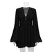 Women Spring Clothing French Puff Sleeve High Waist Dress V Neck Sexy Abdomen Control Black Short Dress-Black-Fancey Boutique