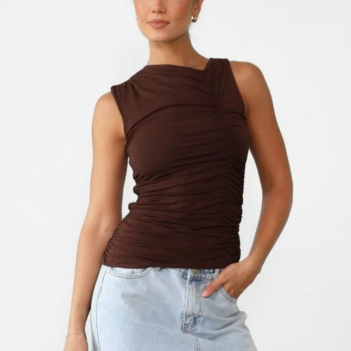 Color-Brown-Special Interest Design French Peplum Top Sexy Sexy Slim Fit Inner Wear Vest for Women-Fancey Boutique