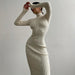 High Collar Mid Length Sunken Stripe Knitted Dress Women Solid Color Wool Tight Sexy Autumn Winter Dress-Fancey Boutique