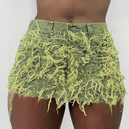 Color-Green-Women Clothing Summer Bright Tassel Tight Stretch Free Denim Skirt-Fancey Boutique