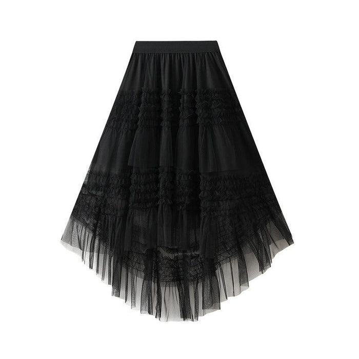 Color-Black-Fungus Irregular Asymmetric Solid Color Cake Pettiskirt Fairy Dress Large Swing Stitching Mesh Half Length Skirt-Fancey Boutique