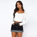 Color-White-Sexy Square Neck T shirt Women Autumn Solid Color Long Sleeved Short Top Sexy Cropped Knitted Sweater-Fancey Boutique